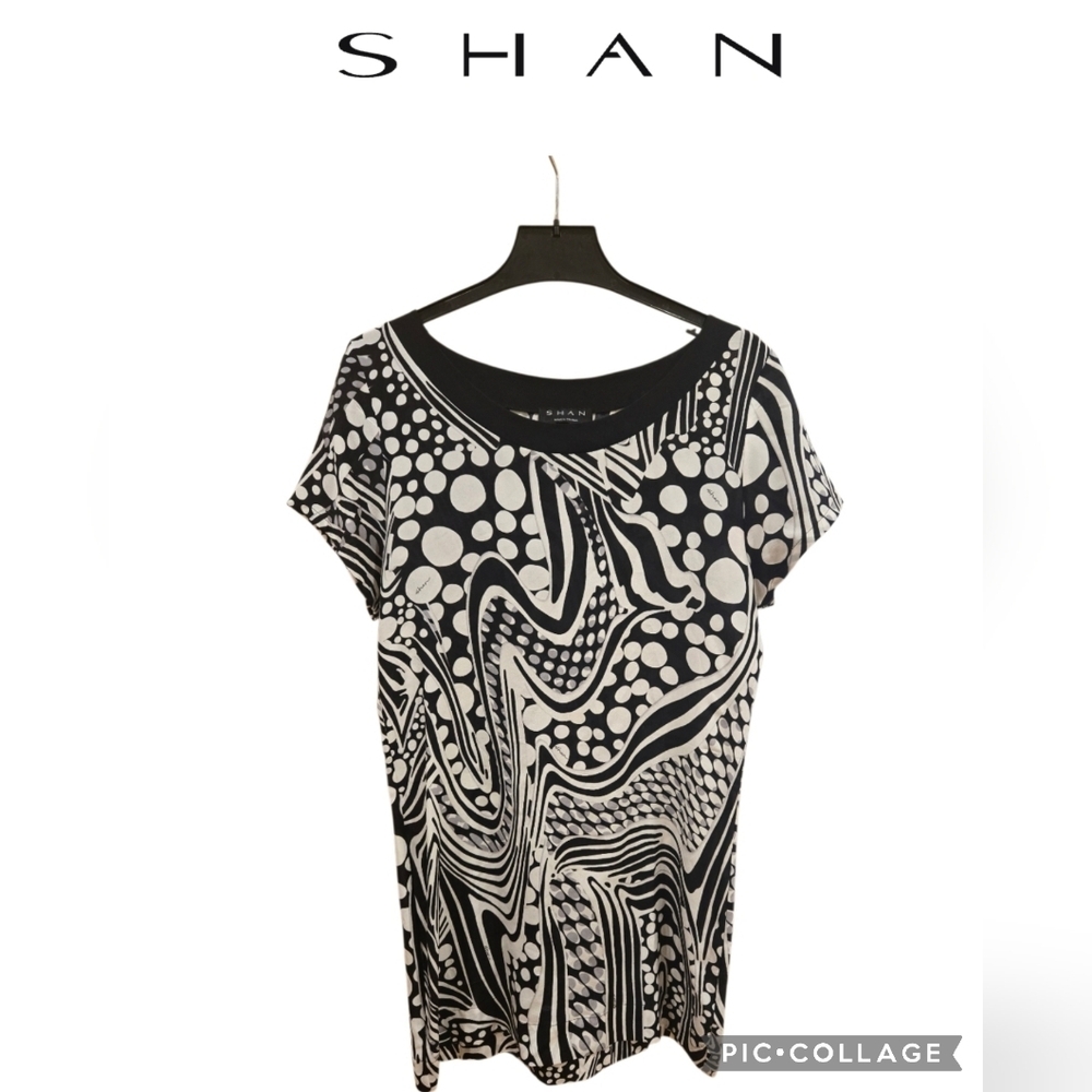 NWOT SHAN Monochrome Patterned Women's Sheer Dress/ Swim Cover-Up Sz 6 Us